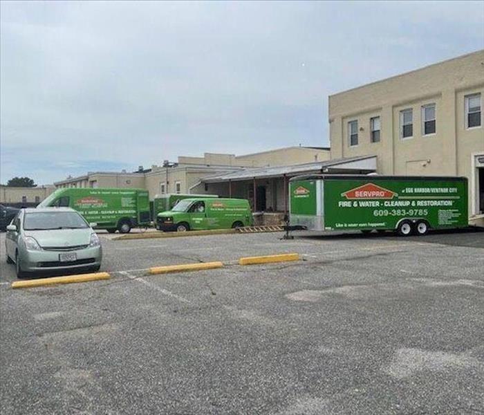 Trucks at a job site. 